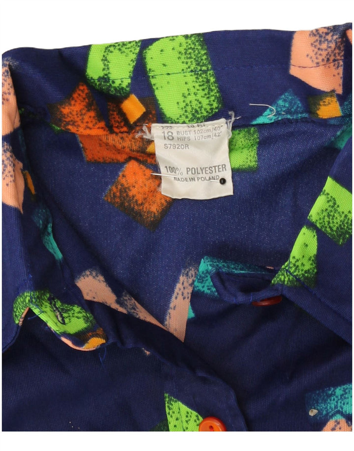 Vintage Womens Shirt Blouse UK 18 XL Navy Blue Geometric Polyester