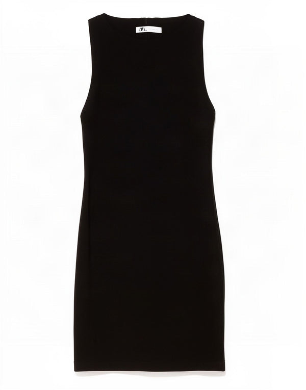Zara Womens Sleeveless Bodycon Dress UK 8 Small Black Cotton
