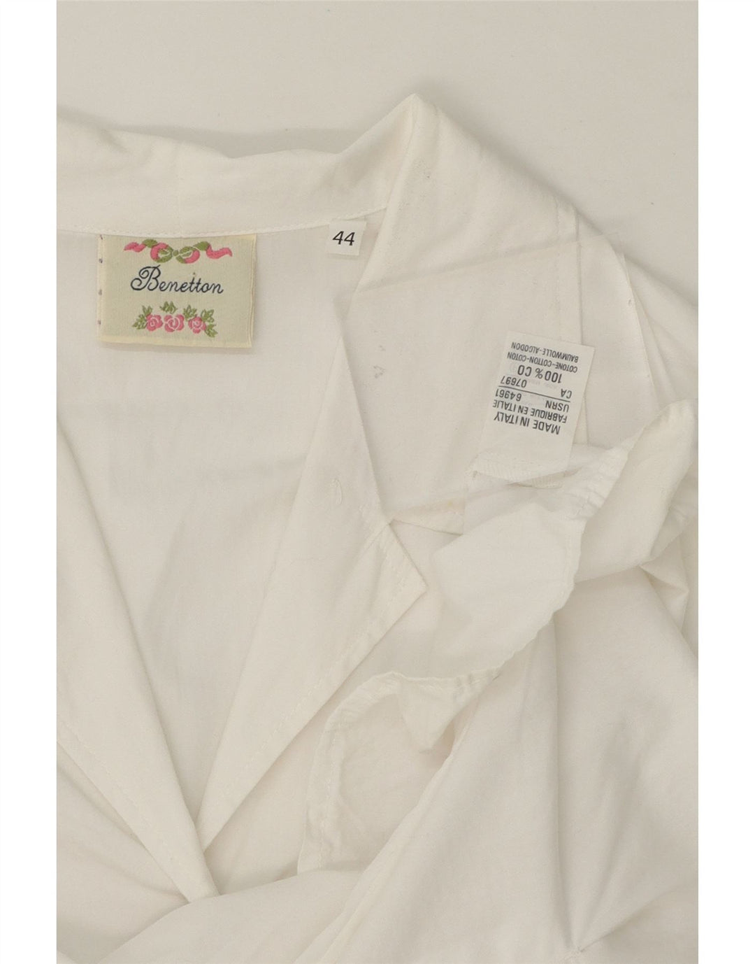 BENETTON Womens Shirt IT 44 Medium White Cotton Vintage Benetton and Second-Hand Benetton from Messina Hembry 