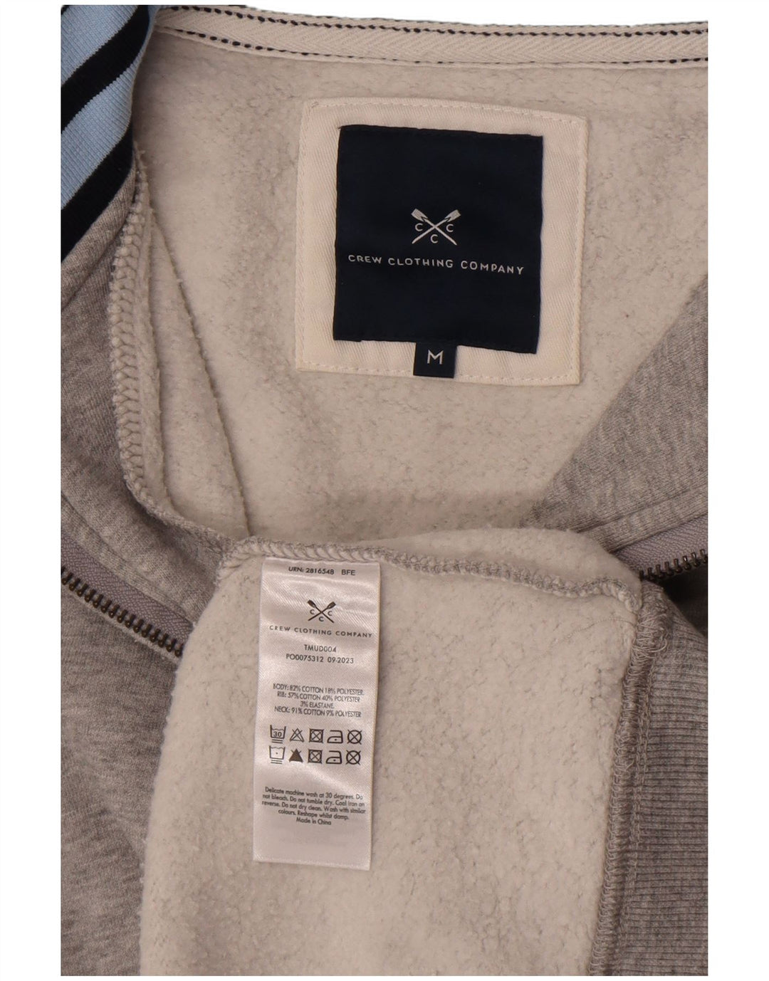 Crew Clothing Mens Zip Neck Sweatshirt Jumper Medium Grey Cotton