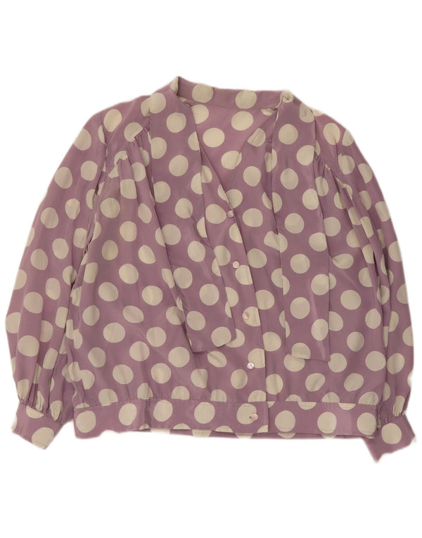 Vintage Womens Front Tie Shirt Blouse UK 16 Large Purple Polka Dot