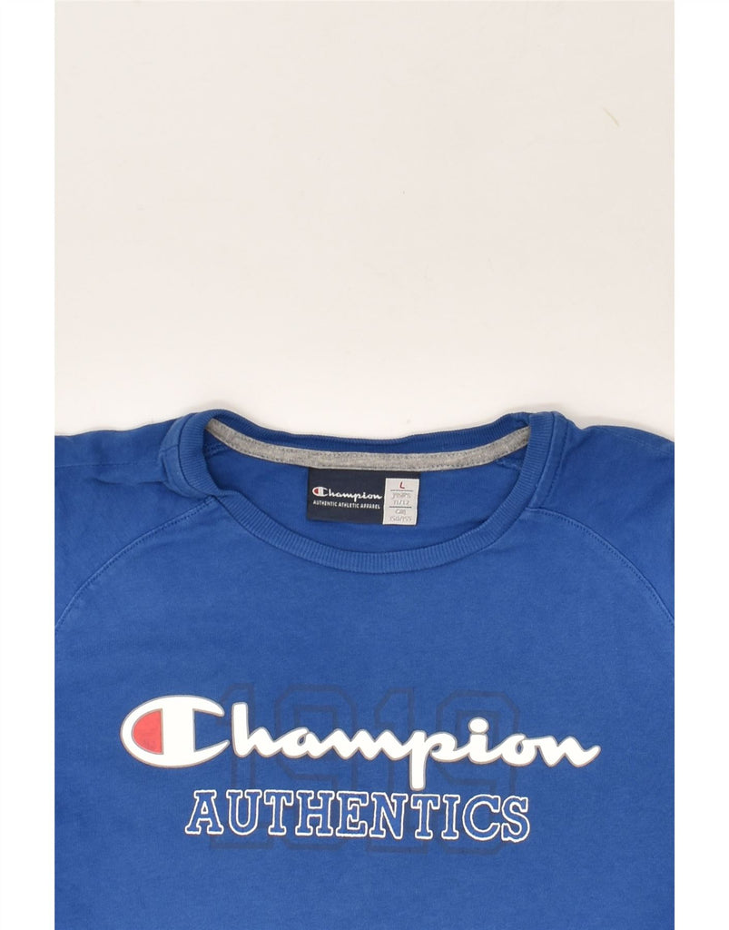 CHAMPION Boys Graphic Top Long Sleeve 11-12 Years Large Blue Colourblock | Vintage Champion | Thrift | Second-Hand Champion | Used Clothing | Messina Hembry 