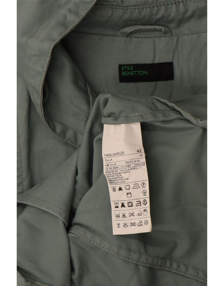 Benetton Womens Hooded Parka Jacket IT 42 Medium Green Cotton