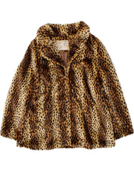 VINTAGE Womens Oversized Faux Fur Overcoat IT 52 2XL Brown Animal Print