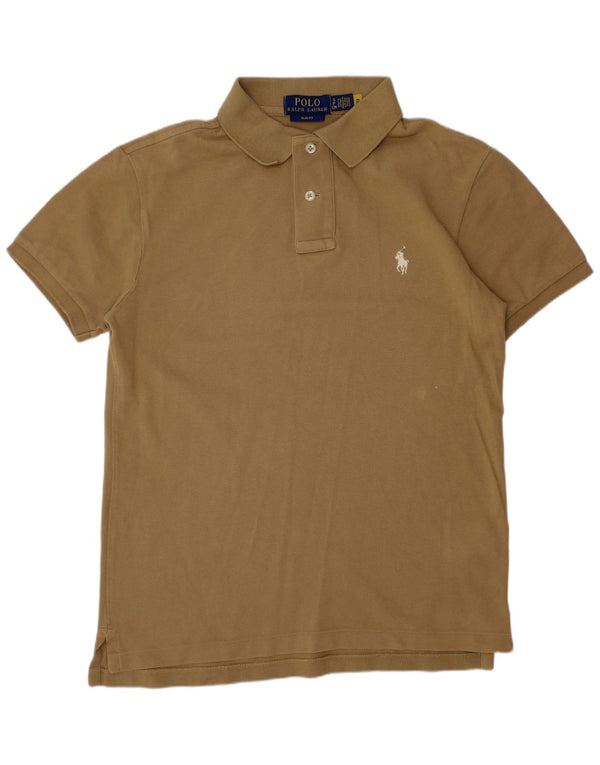 POLO RALPH LAUREN Mens Slim Fit Polo Shirt Small Beige Cotton
