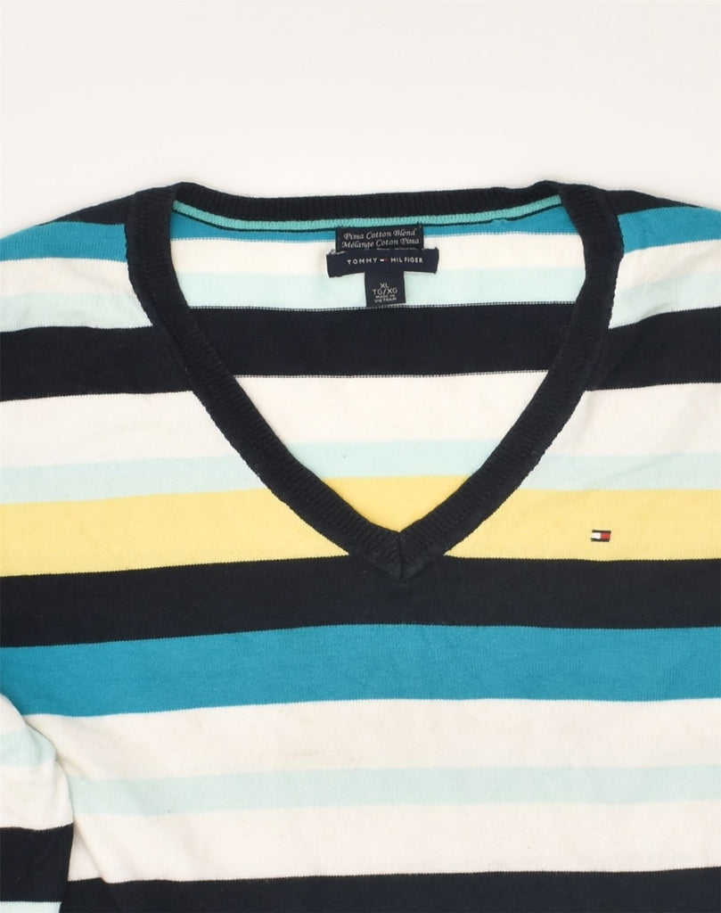 TOMMY HILFIGER Womens V-Neck Jumper Sweater UK 18 XL Multicoloured Striped | Vintage Tommy Hilfiger | Thrift | Second-Hand Tommy Hilfiger | Used Clothing | Messina Hembry 