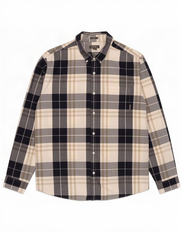 Eddie Bauer Mens Classic Fit Shirt 2XL Navy Blue Check Cotton