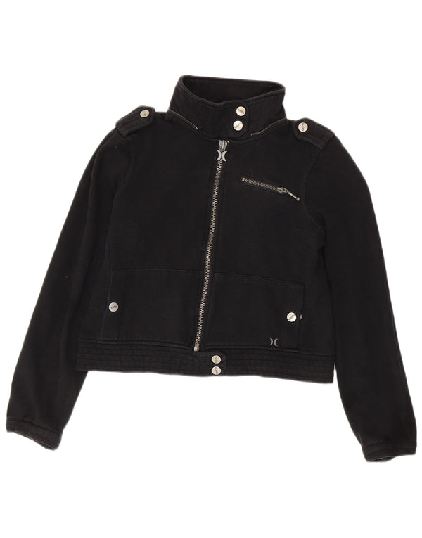 Hurley Womens Crop Military Bomber Jacket UK 14 Medium Black Cotton