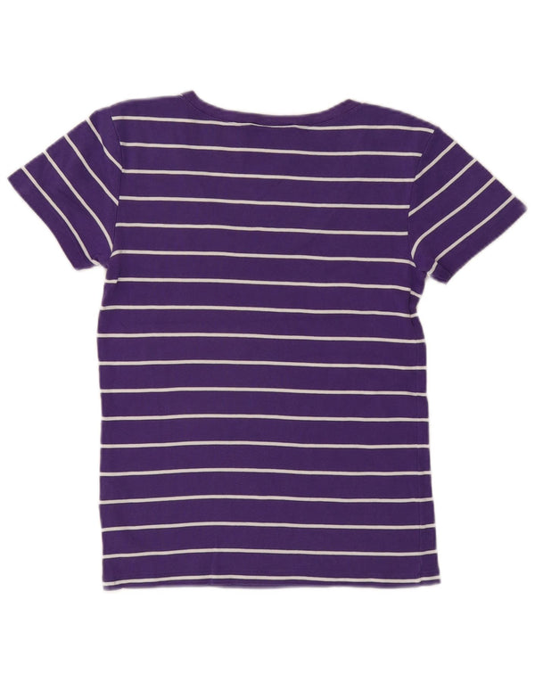 RALPH LAUREN Womens T-Shirt Top UK 14 Large Purple Striped Cotton