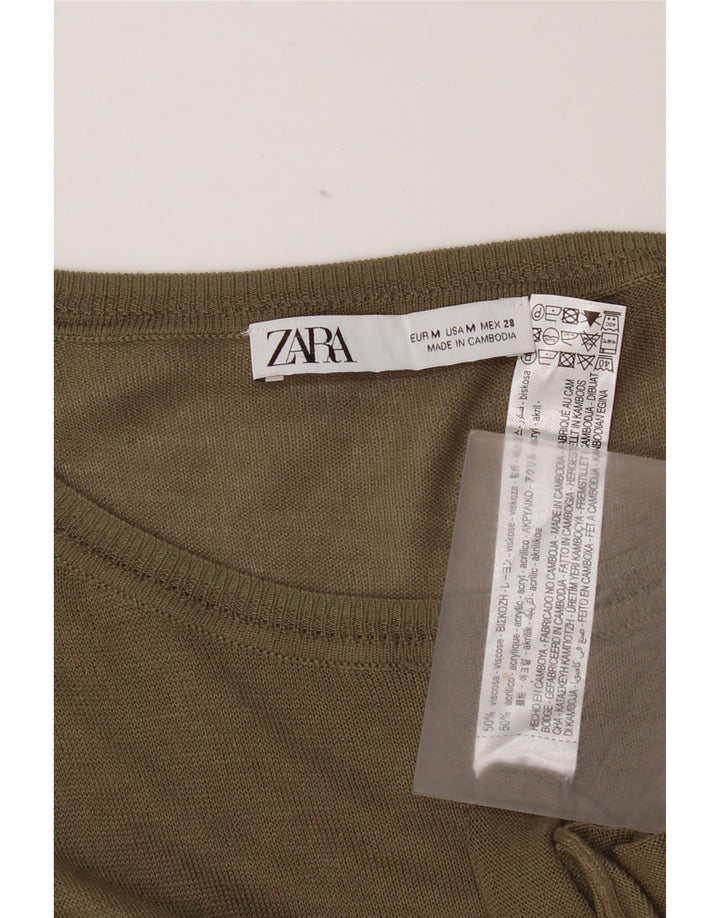 Zara Womens Oversized Boat Neck Jumper Sweater UK 14 Medium Khaki Viscose