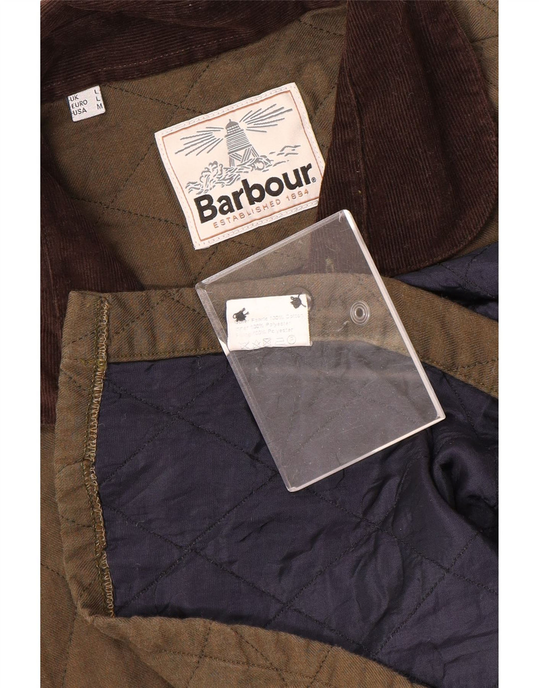 Barbour Mens Quilted Jacket UK 40 Large Khaki Cotton