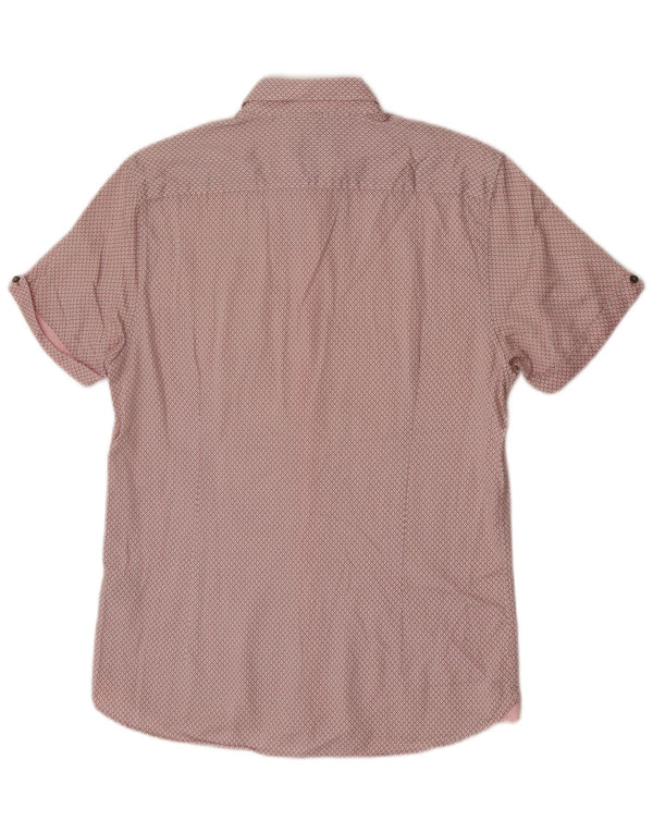 Ted Baker Mens Short Sleeve Shirt Size 3 Medium Pink Argyle/Diamond Cotton