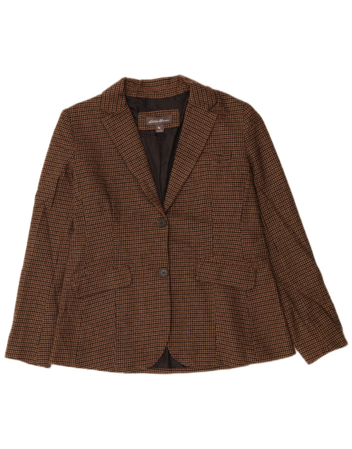 EDDIE BAUER Womens 2 Button Blazer Jacket US 12 Large Brown Houndstooth