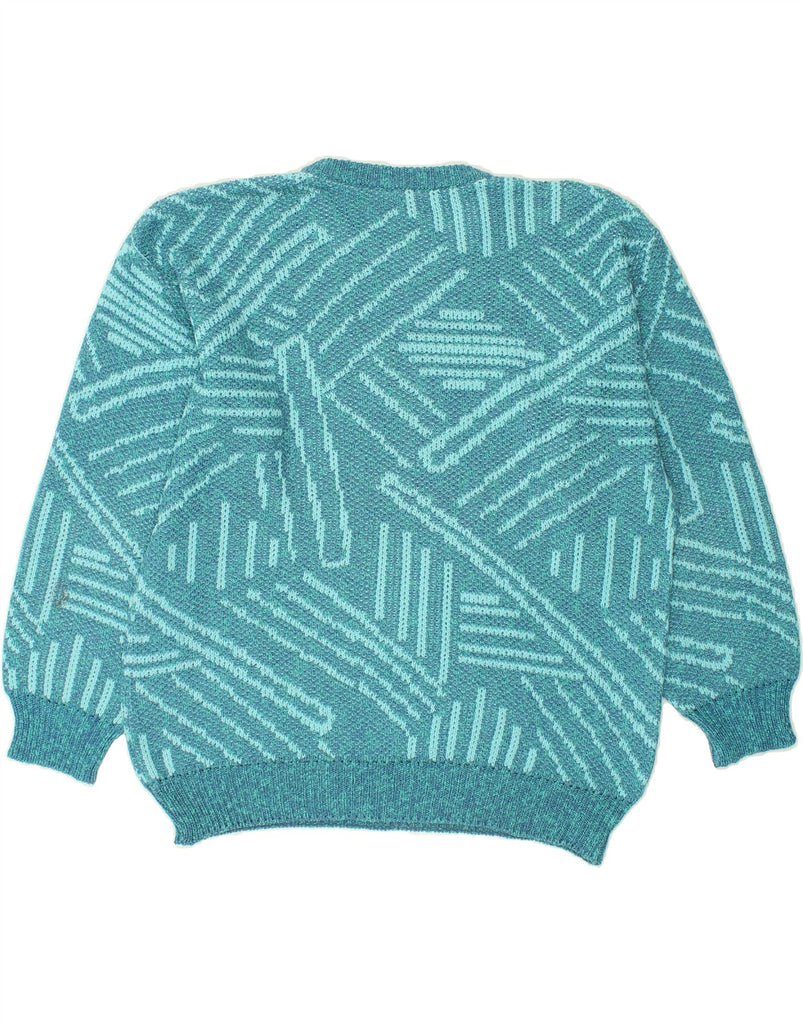 VINTAGE Womens Abstract Pattern Crew Neck Jumper Sweater IT 50 XL Blue Vintage Vintage and Second-Hand Vintage from Messina Hembry 