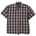 IZOD Mens Short Sleeve Shirt XL Navy Blue Check Cotton