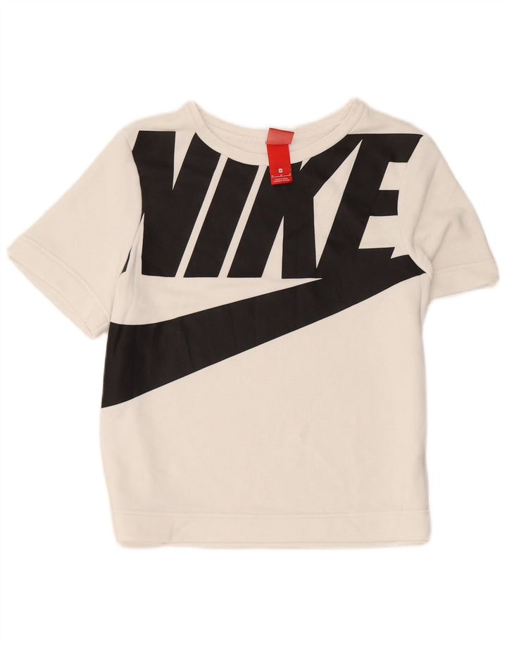 Nike Womens Graphic Short Sleeve Sweatshirt Jumper UK 14 Medium White