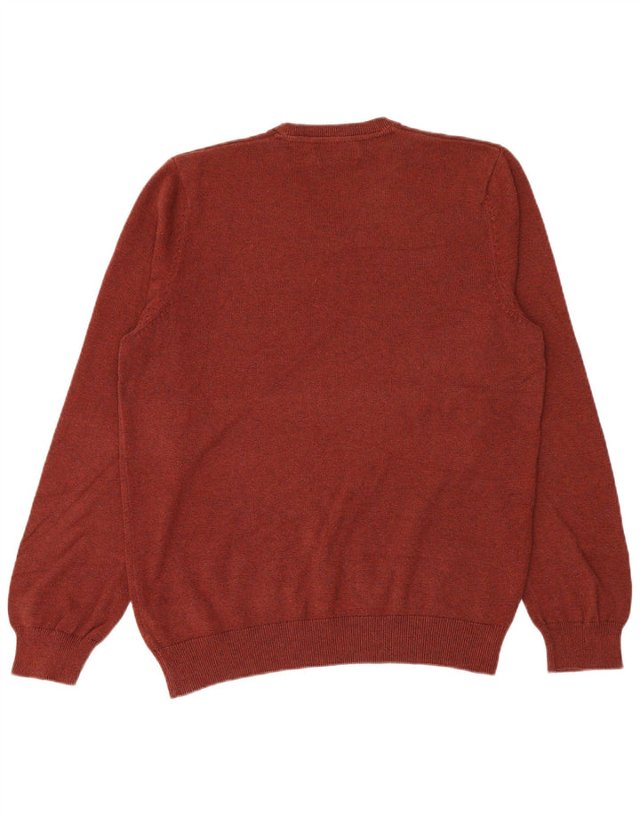 Marks & Spencer Mens V-Neck Jumper Sweater Large Red Flecked Cotton