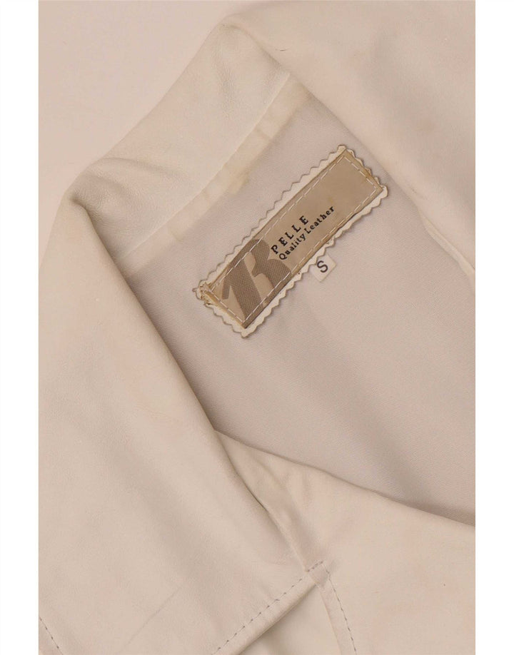 Vintage Womens 3 Button Leather Blazer Jacket UK 10 Small White