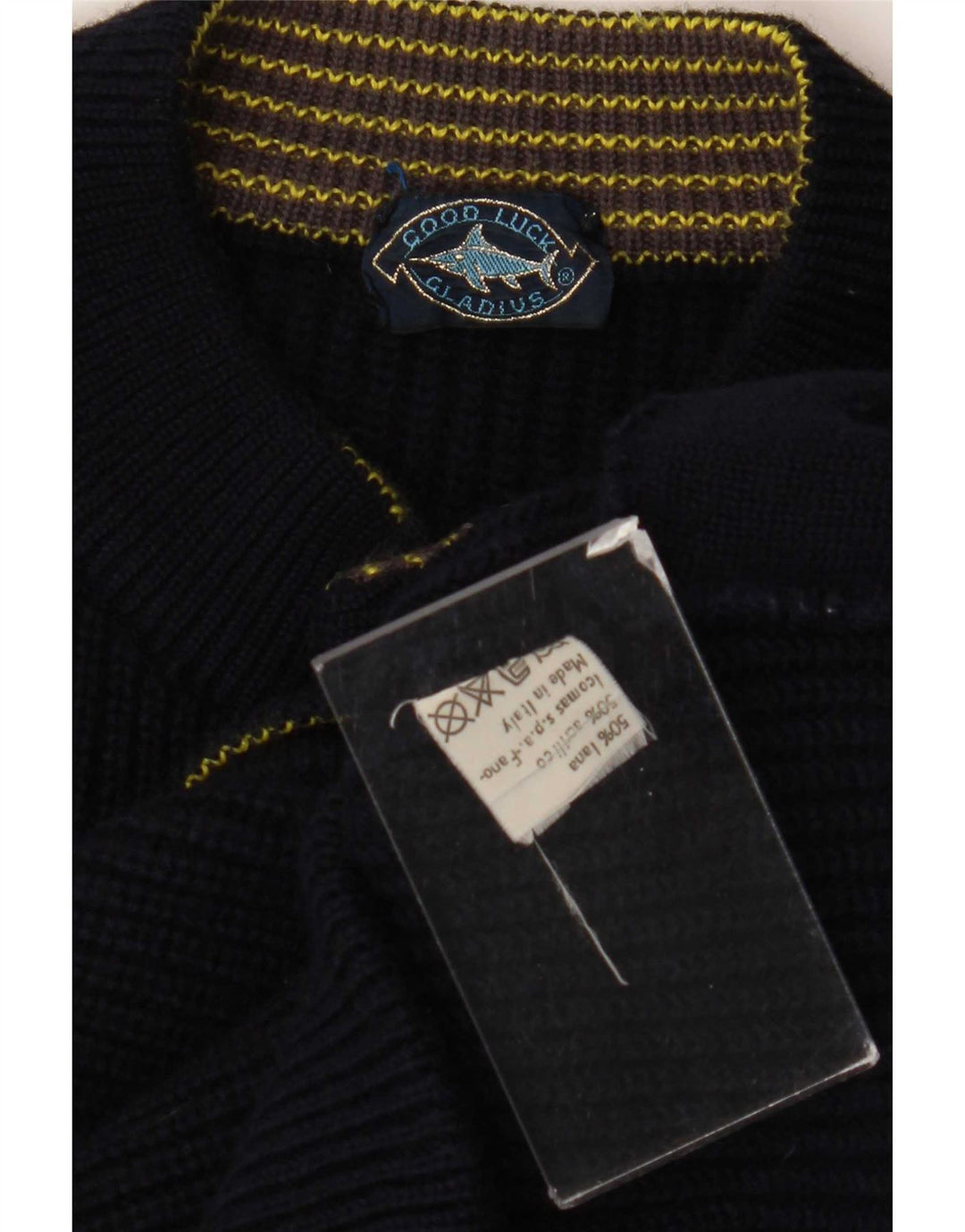 Good Luck Mens Cardigan Sweater Medium Navy Blue Wool