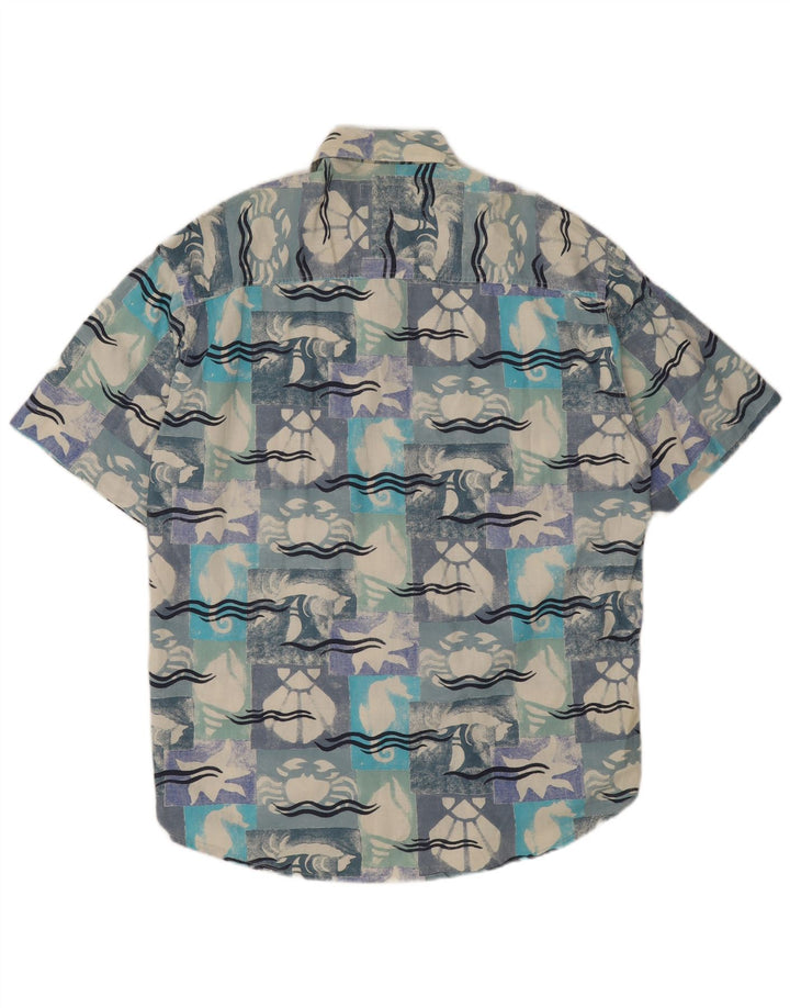 Vintage Mens Short Sleeve Shirt Medium Multicoloured Geometric Cotton