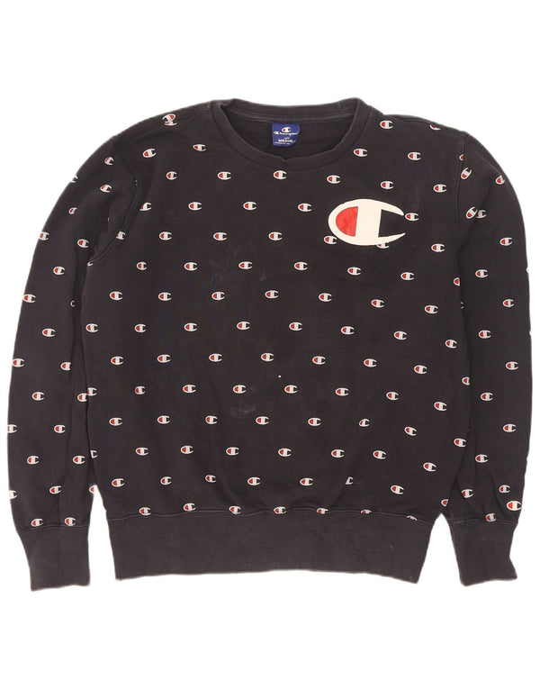 Champion Womens Graphic Sweatshirt Jumper UK 14 Medium Navy Blue Cotton