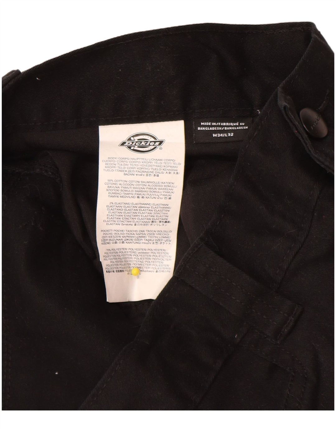 Dickies Mens Straight Cargo Trousers W34 L32 Black Cotton