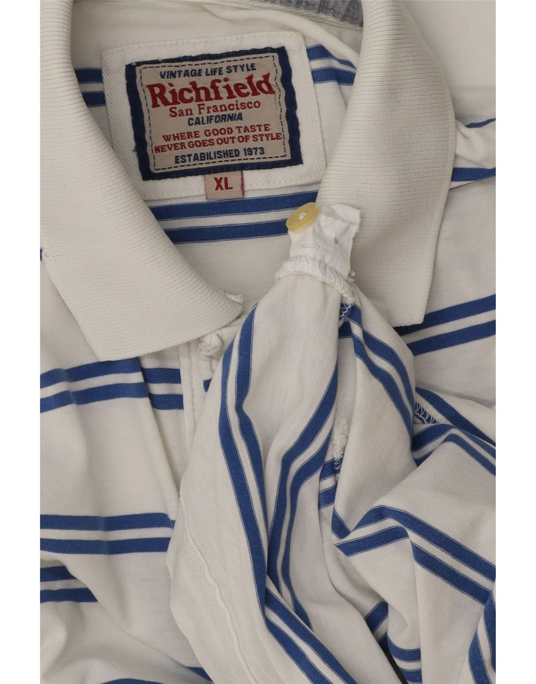 Richfield Mens Polo Shirt XL White Striped Cotton