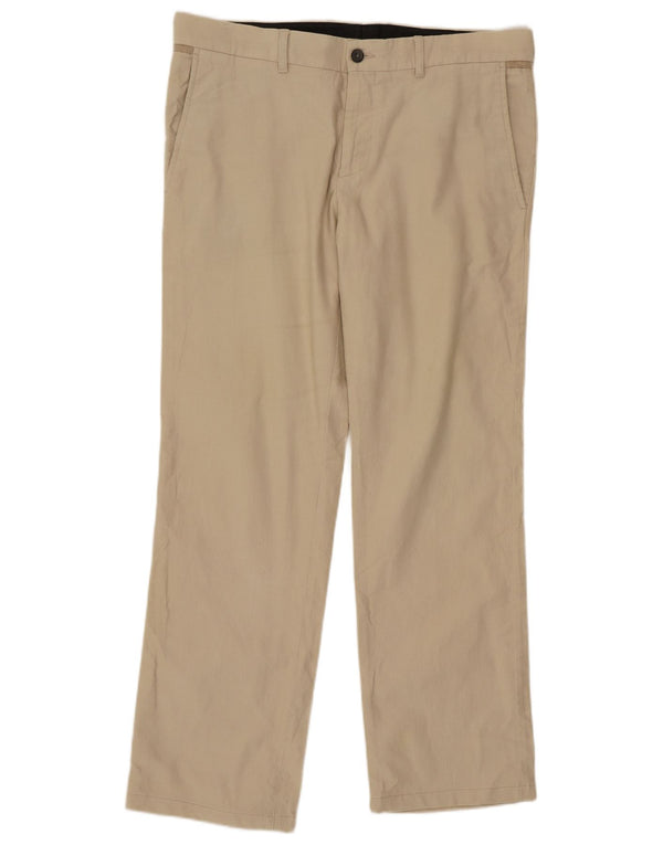 Zara Mens Straight Chino Trousers EU 42 Large W32 L30 Beige Cotton