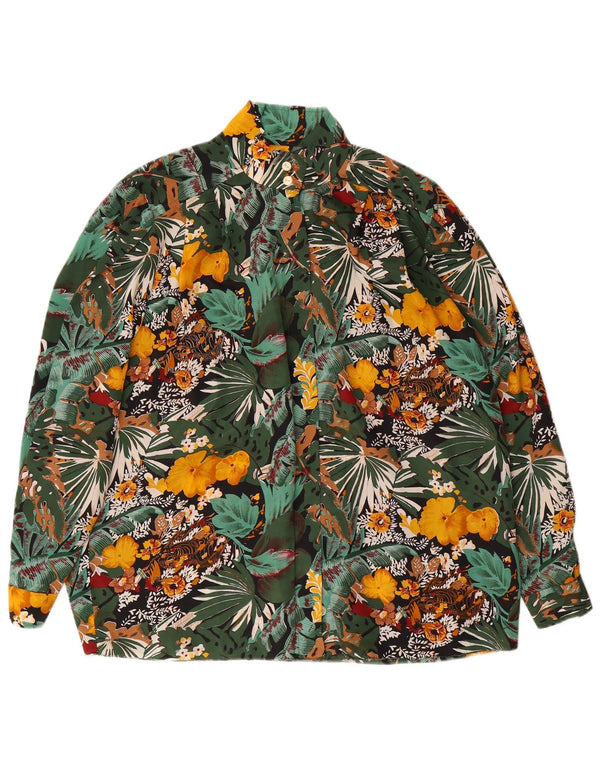 Vintage Womens Long Sleeve Shirt UK 22 3XL Green Floral