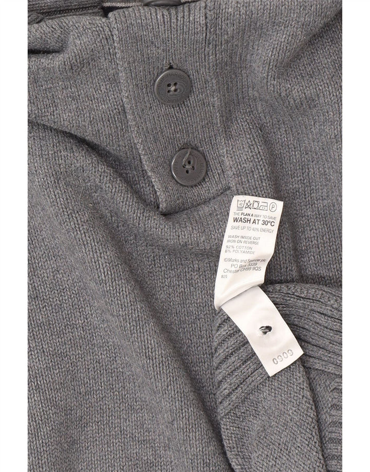 Marks & Spencer Mens Blue Harbour Button Neck Jumper Sweater 2XL Grey