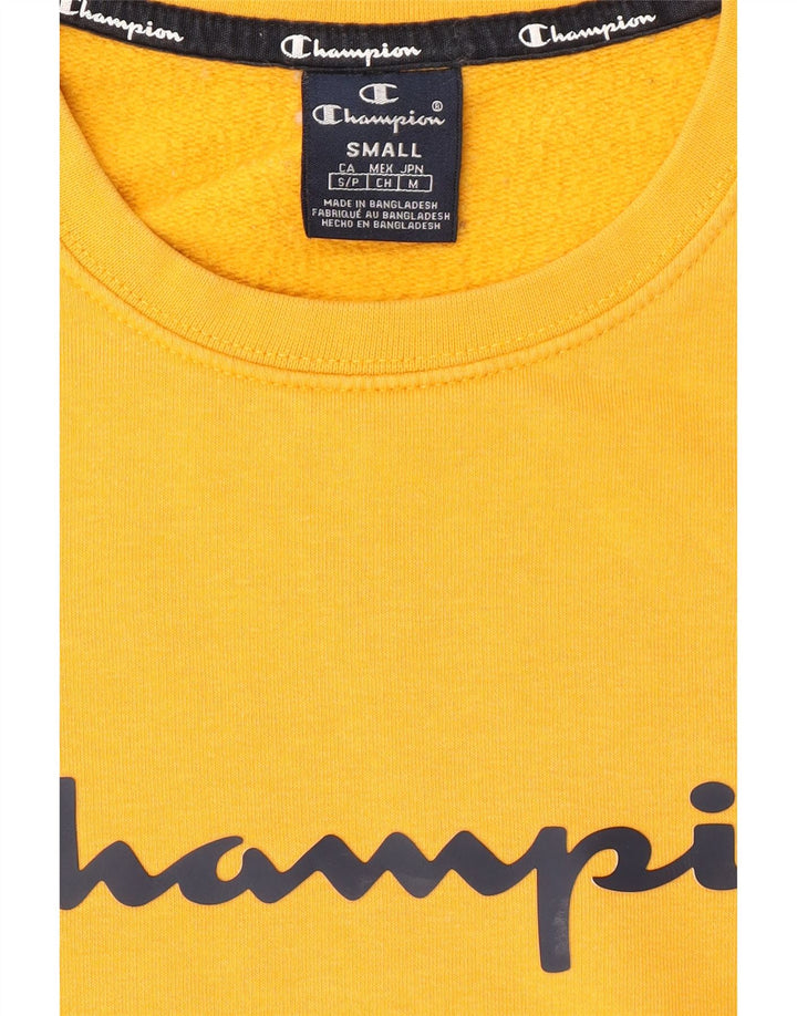 CHAMPION Mens Graphic Sweatshirt Jumper Small Yellow Vintage Champion and Second-Hand Champion from Messina Hembry 