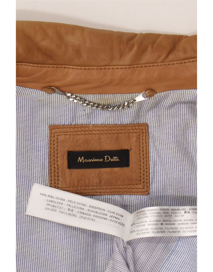 Massimo Dutti Womens Crop Leather Jacket UK 12 Medium Beige Sheepskin