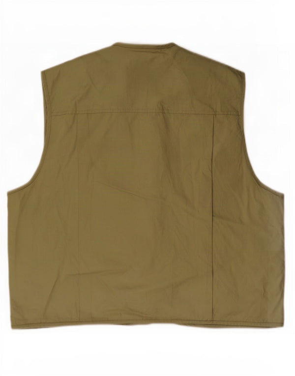Vintage Mens Utility Gilet IT 58 4XL Khaki Cotton