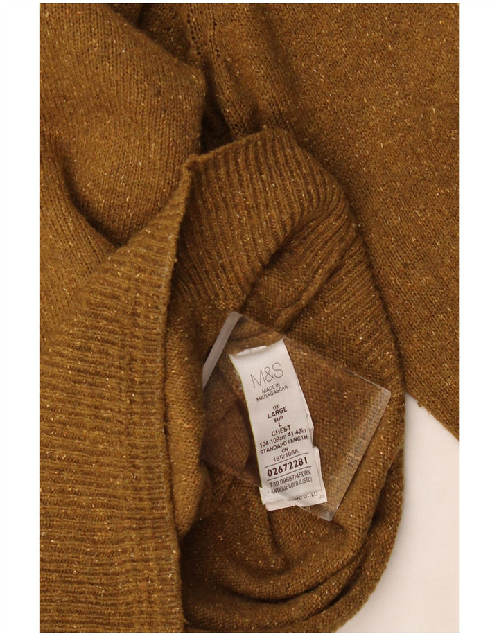 Marks & Spencer Mens Crew Neck Jumper Sweater Large Khaki Flecked Wool