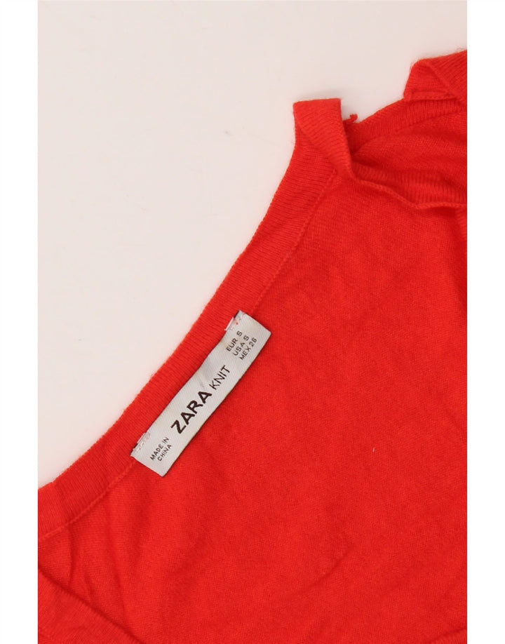 Zara Womens Crop V-Neck Jumper Sweater UK 10 Small Red