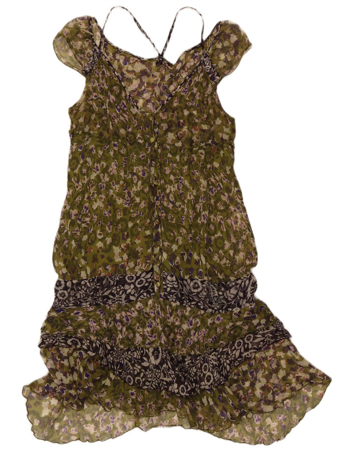 Liu Jo Womens Sleeveless Tiered Dress IT 44 Medium Green Floral Silk