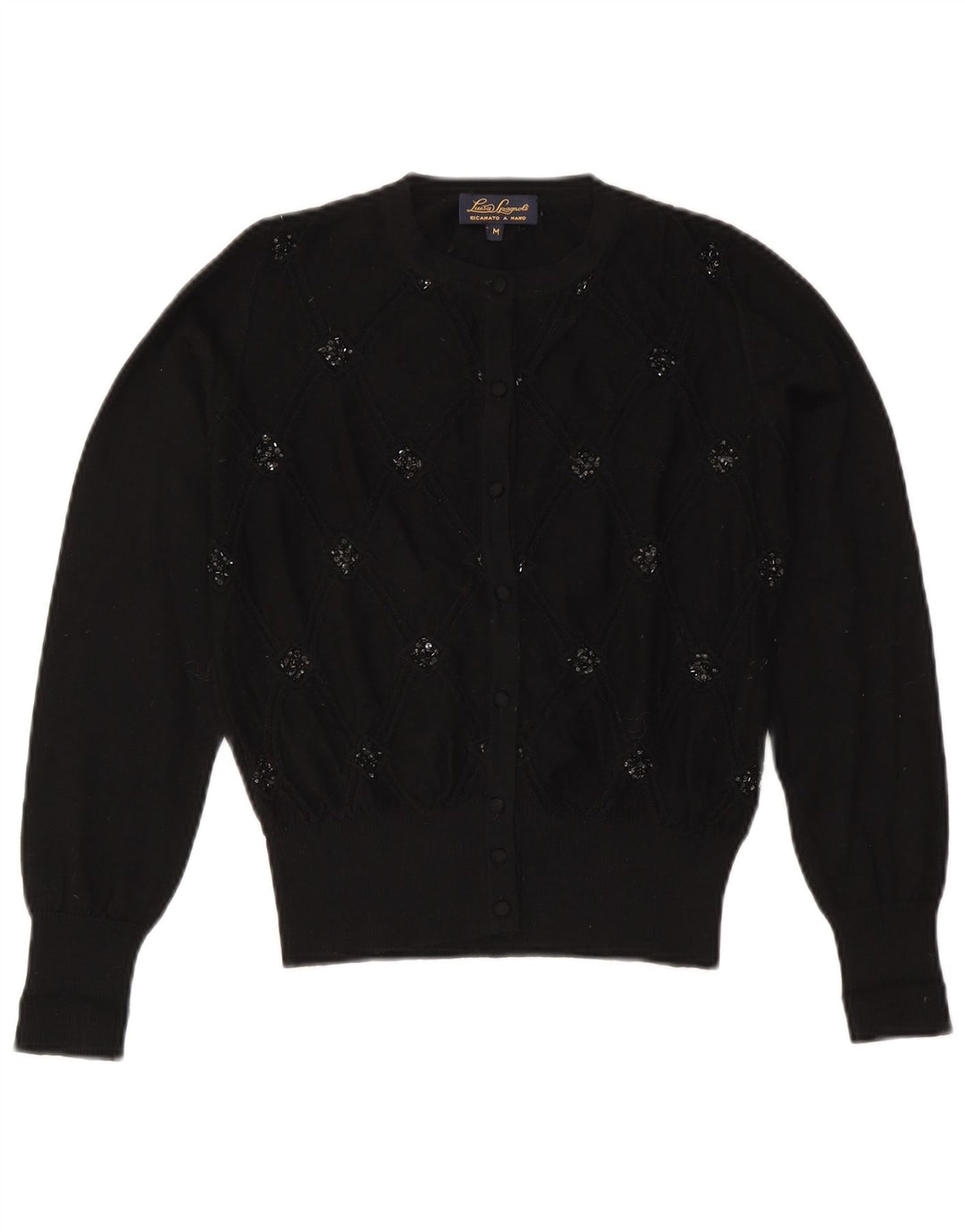 Luisa Spagnoli Womens Cardigan Sweater UK 14 Medium Black Geometric Wool