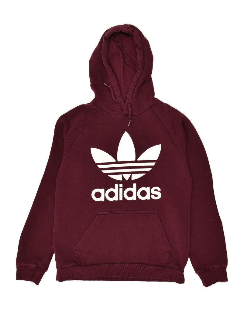 ADIDAS Mens Graphic Hoodie Jumper Small Burgundy Cotton Vintage Adidas and Second-Hand Adidas from Messina Hembry 