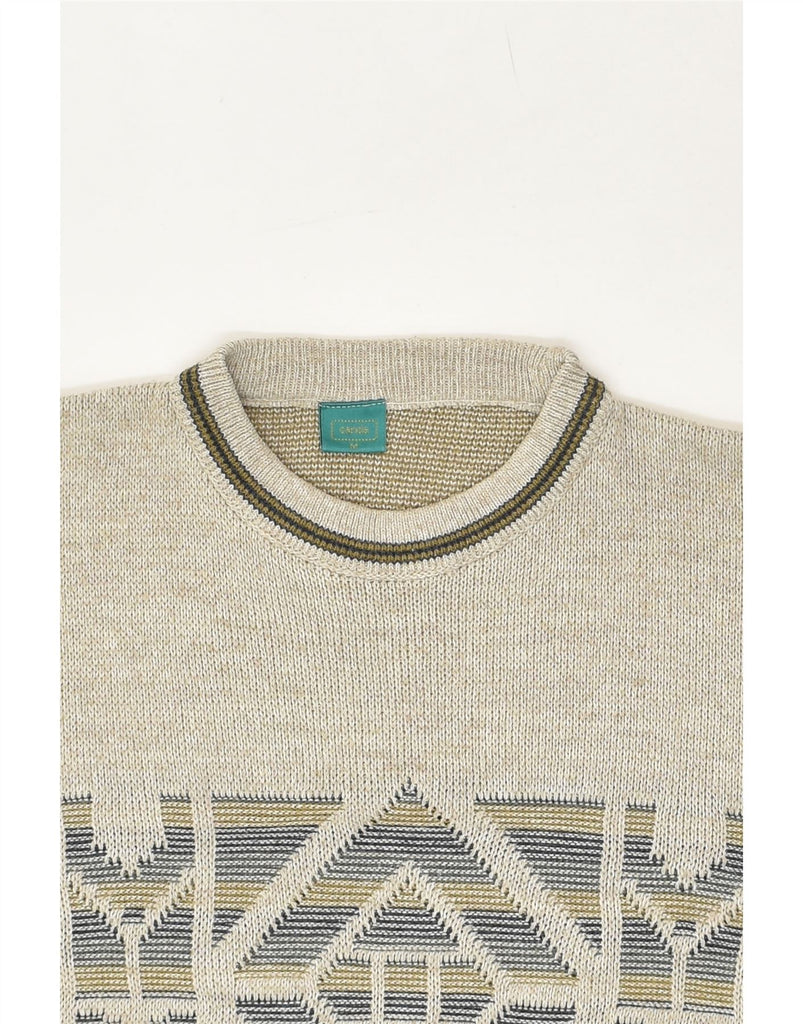 CANDA Mens Crew Neck Jumper Sweater Medium Beige Geometric Acrylic | Vintage Canda | Thrift | Second-Hand Canda | Used Clothing | Messina Hembry 