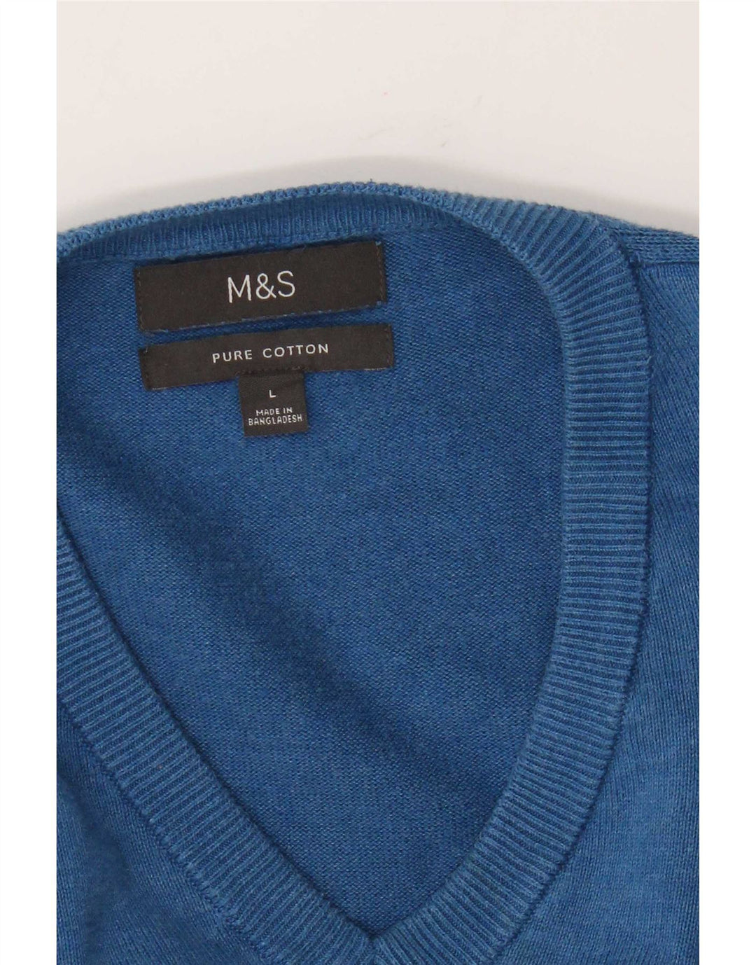 Marks & Spencer Mens V-Neck Jumper Sweater Large Blue Cotton