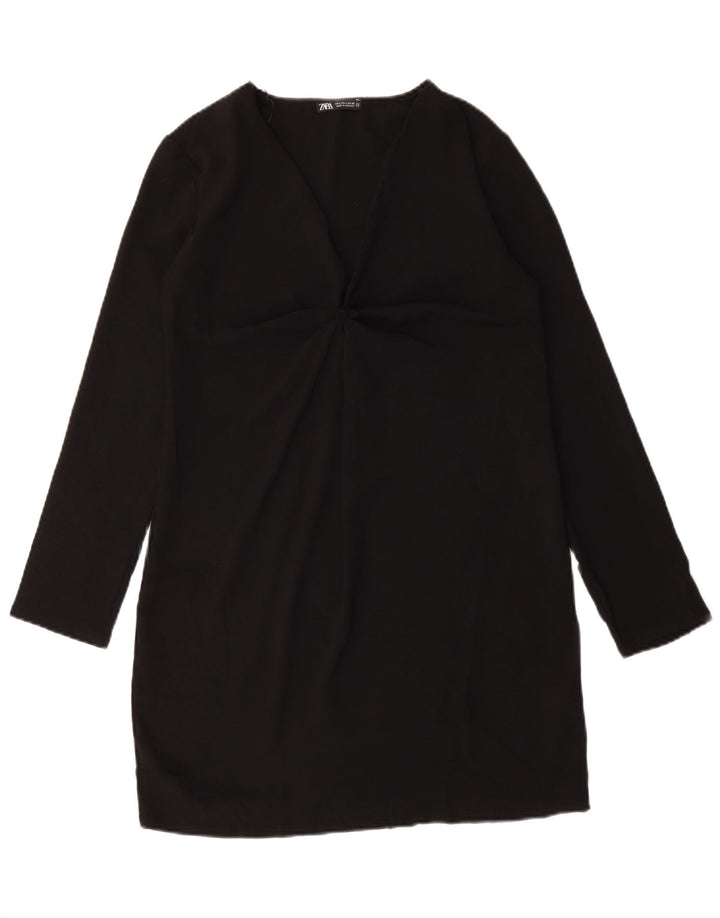 Zara Womens Long Sleeve Shift Dress UK 10 Small Black Polyester