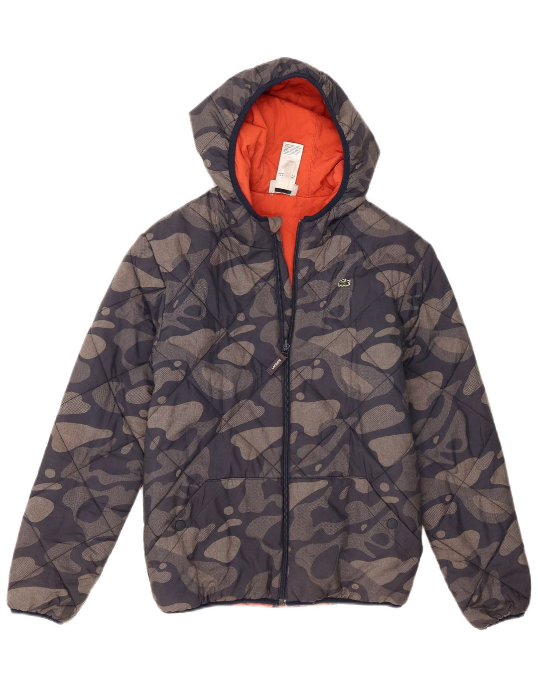 Lacoste Boys Hooded Padded Jacket 13-14 Years Navy Blue Camouflage