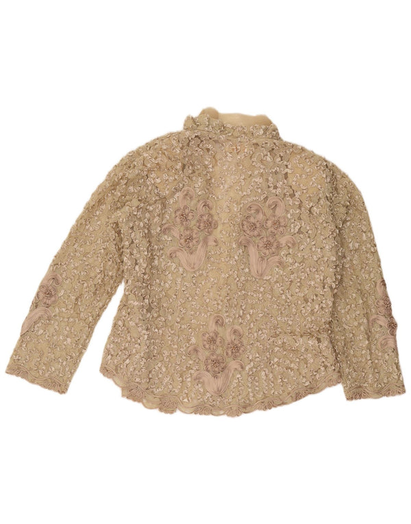 Vintage Womens Lace Shirt Blouse UK 16 Large Beige Floral Silk