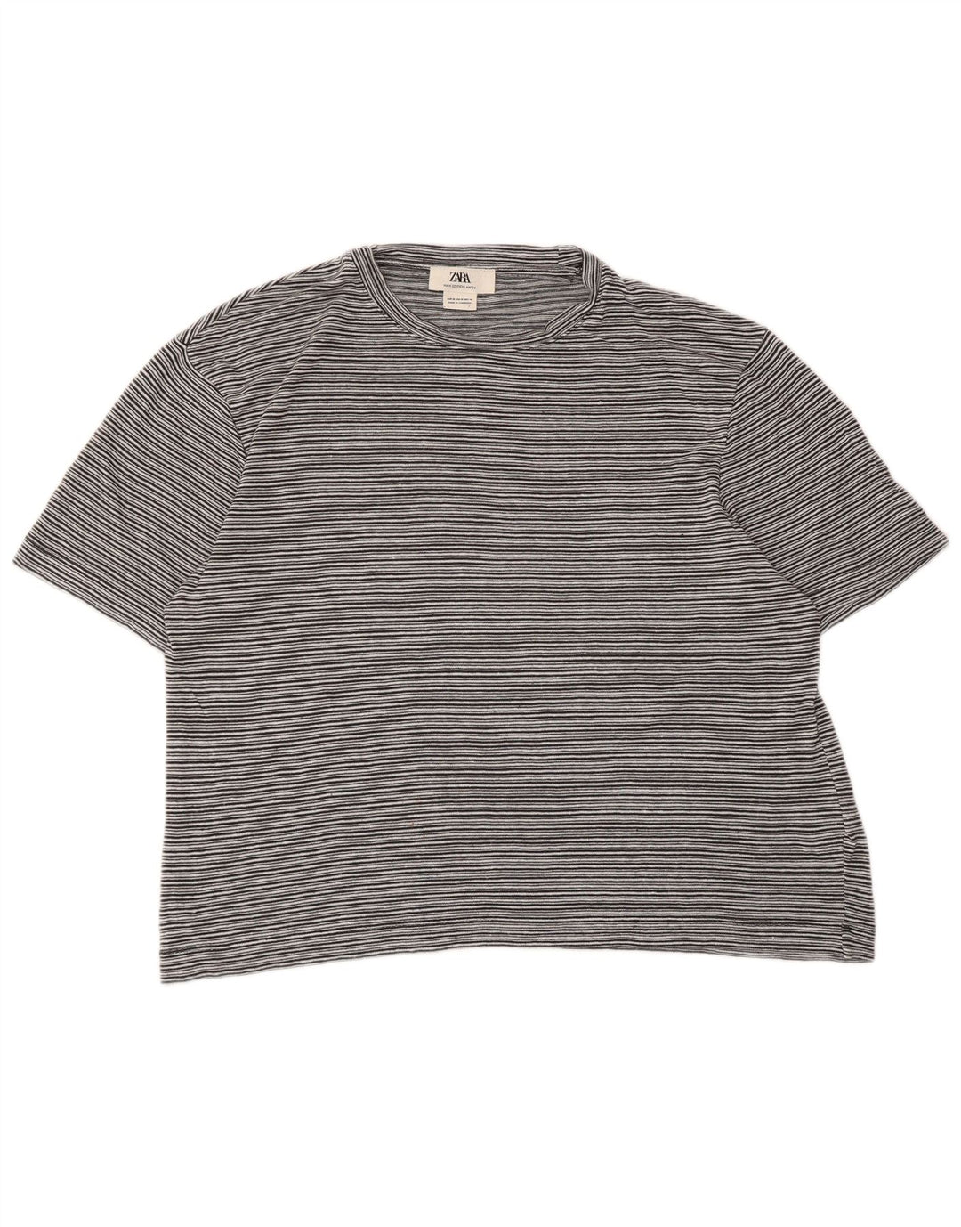 Zara Mens T-Shirt Top Medium Grey Striped Hemp