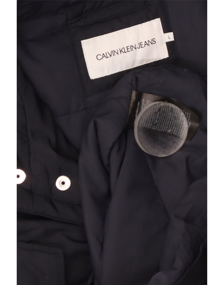 Calvin Klein Jeans Mens Hooded Padded Coat UK 40 Large Navy Blue Polyester