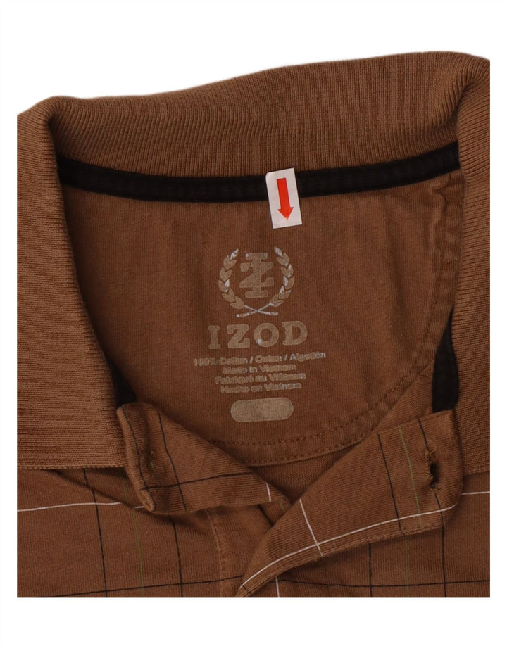 Izod Mens Polo Shirt Medium Brown Geometric Cotton