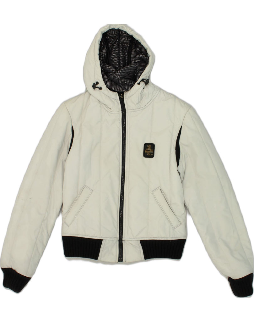 REFRIGIWEAR Boys Hooded Bomber Jacket 12-13 Years Medium White Colourblock | Vintage Refrigiwear | Thrift | Second-Hand Refrigiwear | Used Clothing | Messina Hembry 