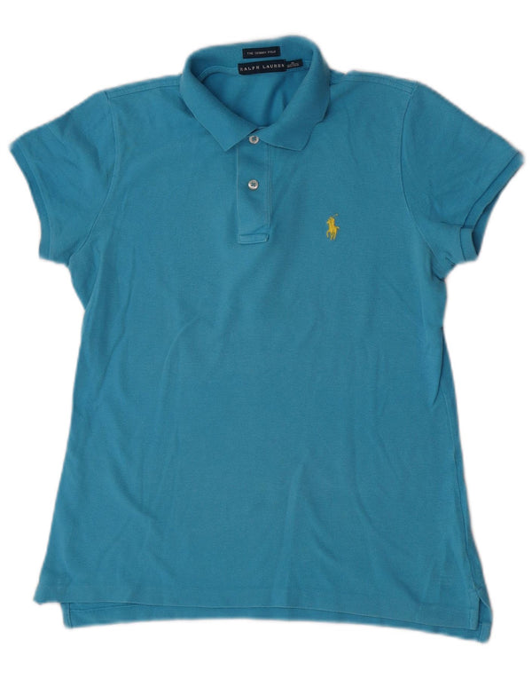 Ralph Lauren Womens Skinny Polo Shirt UK 12 Medium Blue Cotton