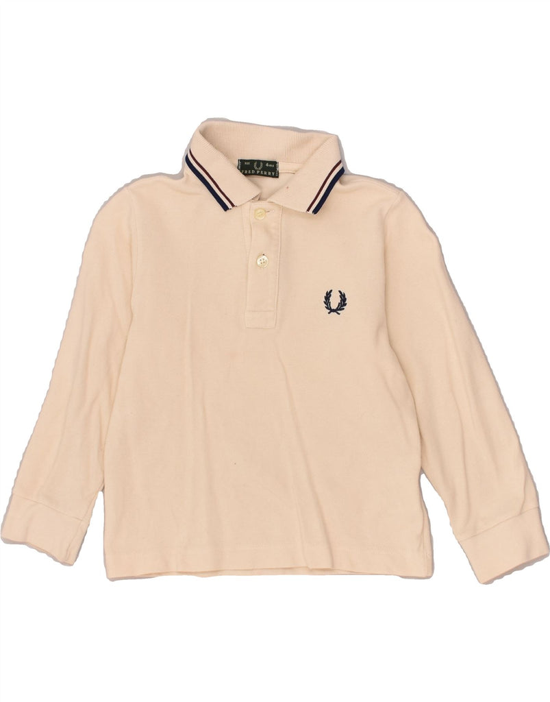 FRED PERRY Boys Long Sleeve Polo Shirt 3-4 Years Off White Cotton | Vintage Fred Perry | Thrift | Second-Hand Fred Perry | Used Clothing | Messina Hembry 