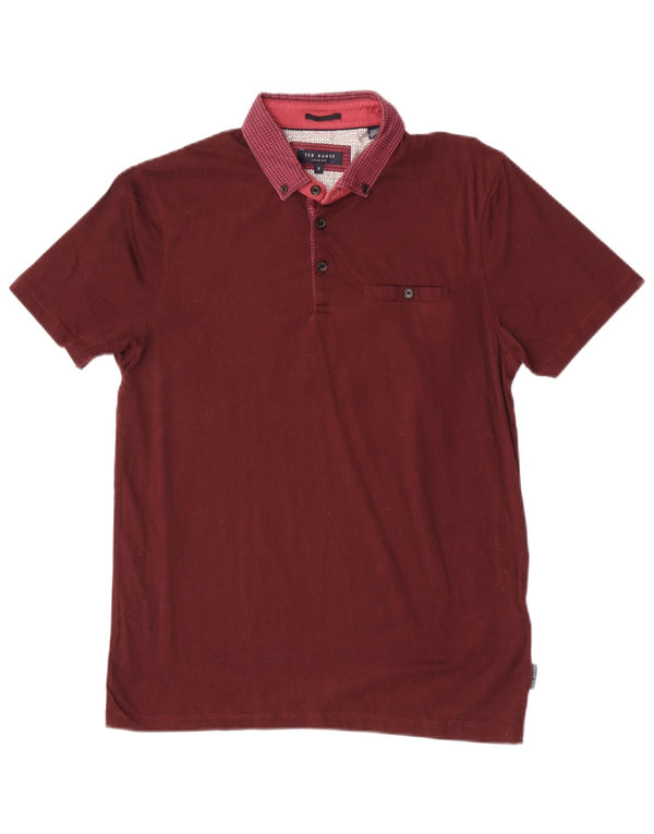 Ted Baker Mens Polo Shirt Size 3 Medium Maroon Geometric Cotton